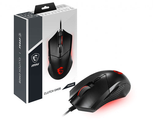 MSI CLUTCH GM08 Optical Gaming Mouse '4200 DPI Optical Sensor, 6 Programmable button, Symmetrical design, Durable switch with 10+ Million Clicks, Weight Adjustable, Red LED' MSI CLUTCH GM08 Optical Gaming Mouse '4200 DPI Optical Sensor, 6 Programmable button, Symmetrical design, Durable switch with 10+ Million Clicks, Weight Adjustable, Red LED'